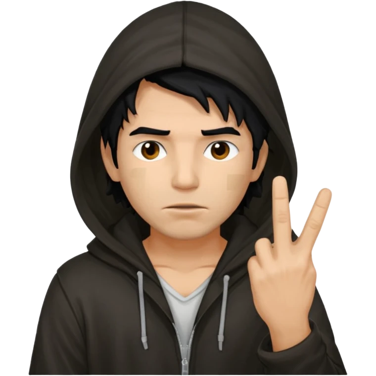 Moreno greñudo con capucha cuba la cara para el dedo del medio hombre pelo negro emoji