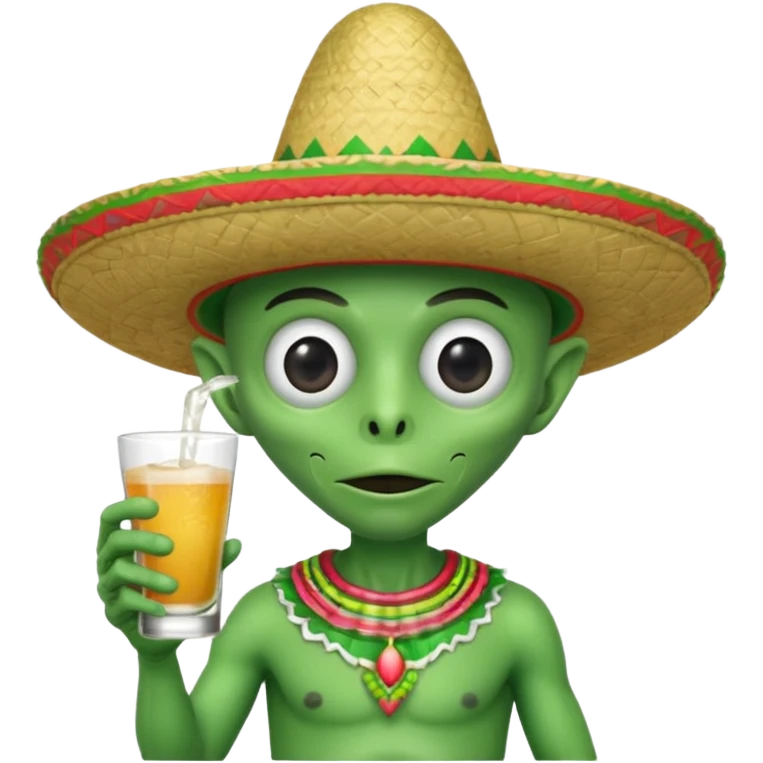 Alien with Mexican sombrero drinking  emoji