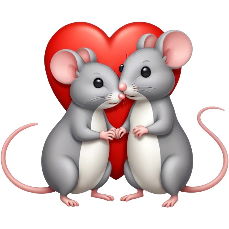 Two mice, one big one small, in front of a big heart  emoji
