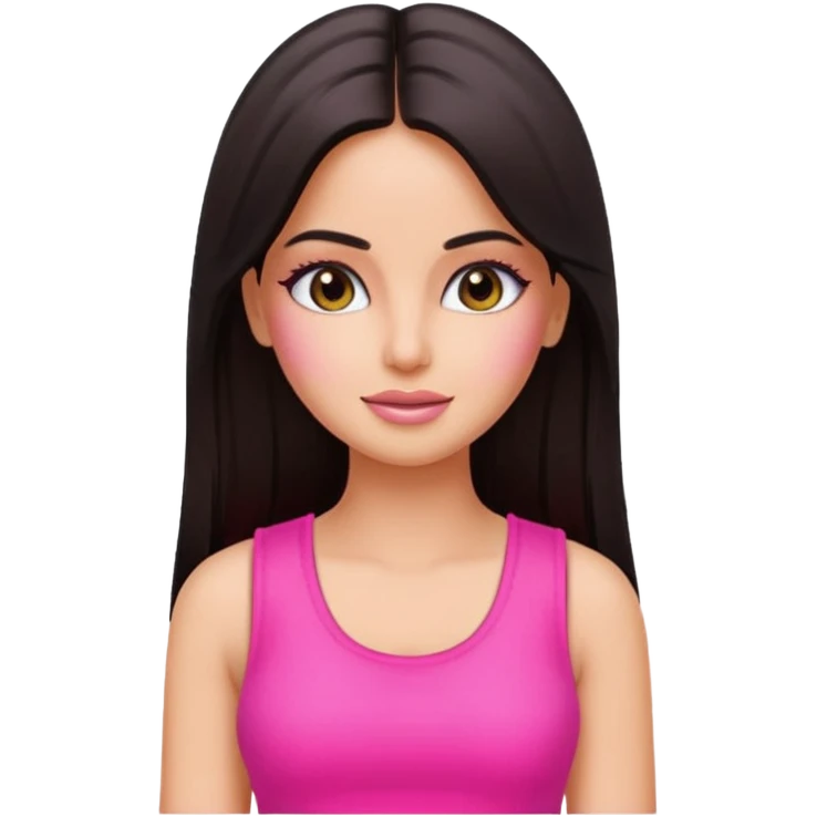 a pretty bratz emoji that looks like bollywood actress katrina kaif with straight  hair wearing a neon pink sleeveless top
She should look exactly like Katrina Kaif. emoji