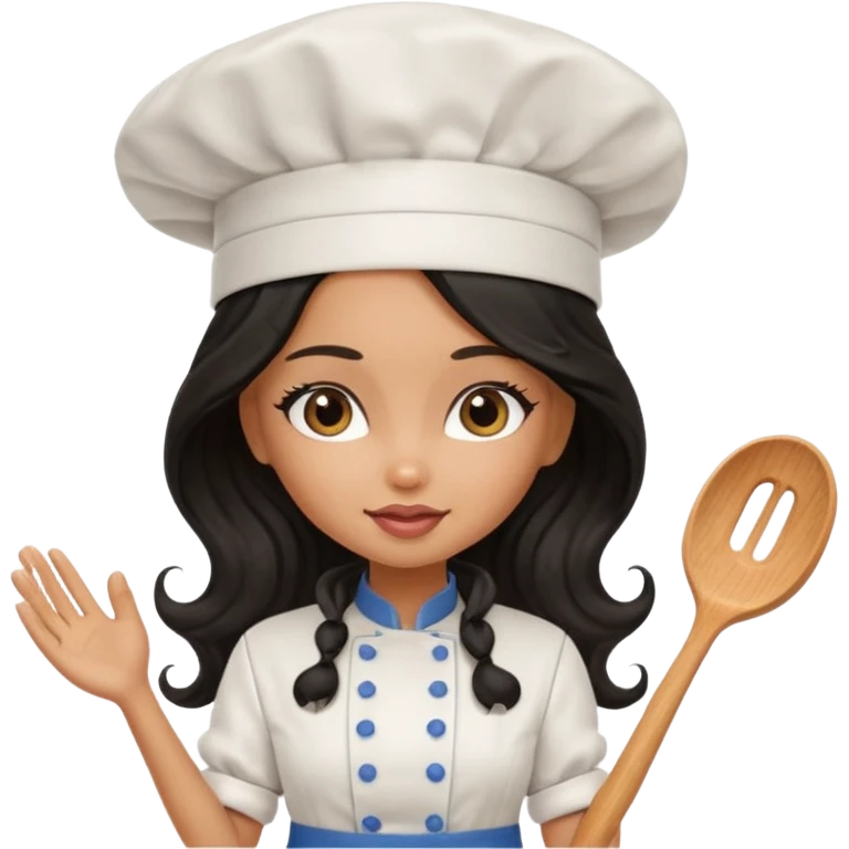 a pretty tan bratz girl with black wavy long hair chef emoji