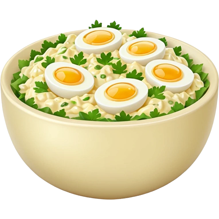 a bowl of egg salad with visible herbs, simple, clear emoji
