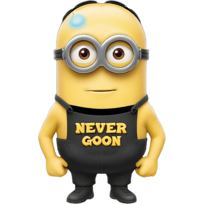 A buff minion wearing a black t shirt top with the words “never GOON” on the shirts chest area emoji