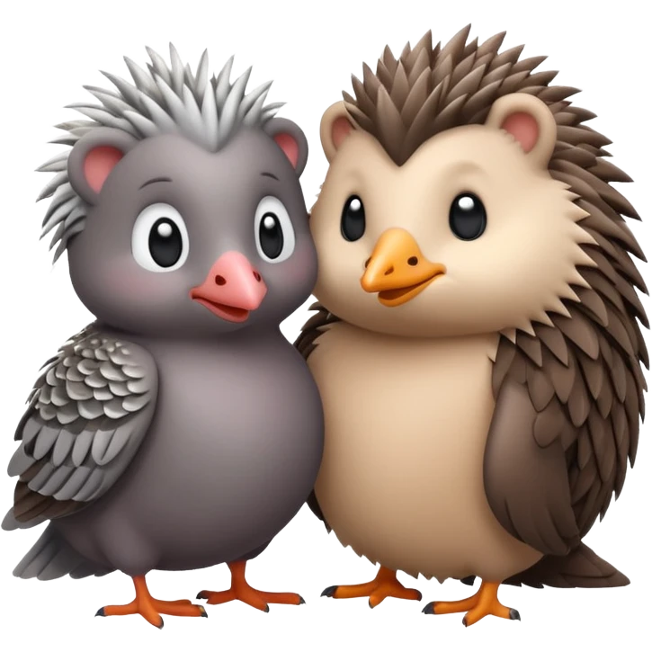 a pigeon and a hedgehog hugging, emoji style emoji