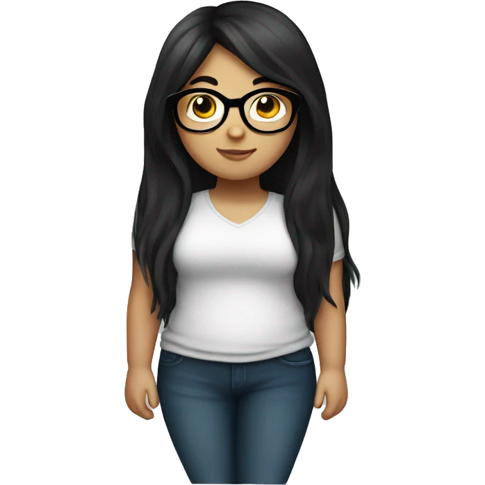 chubby Girl with long black hair with glasses emoji