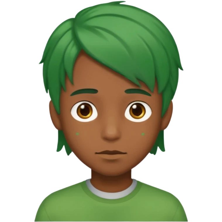 brown boy with green shoulder lenght hair emoji