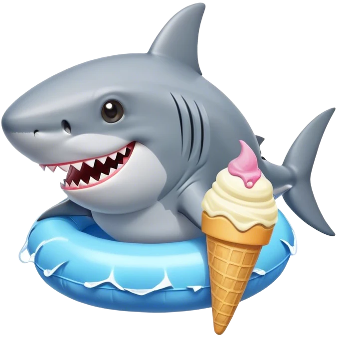 Shark wearing pool floatie and holding ice cream emoji