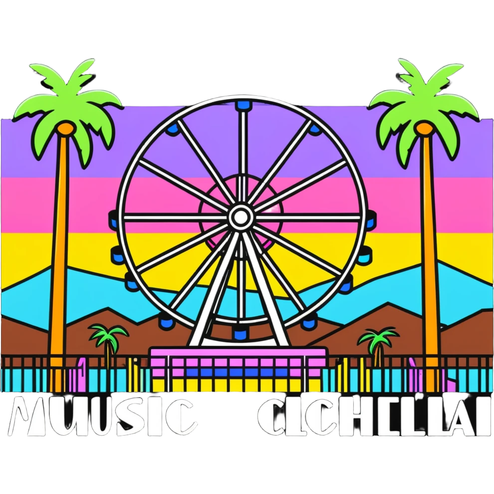 crowd at Coachella music festival with ferris wheel and palm trees emoji