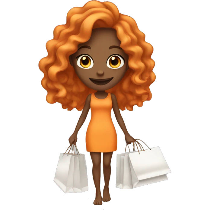 Tan girl with long wavy orange hair holding shopping bags emoji