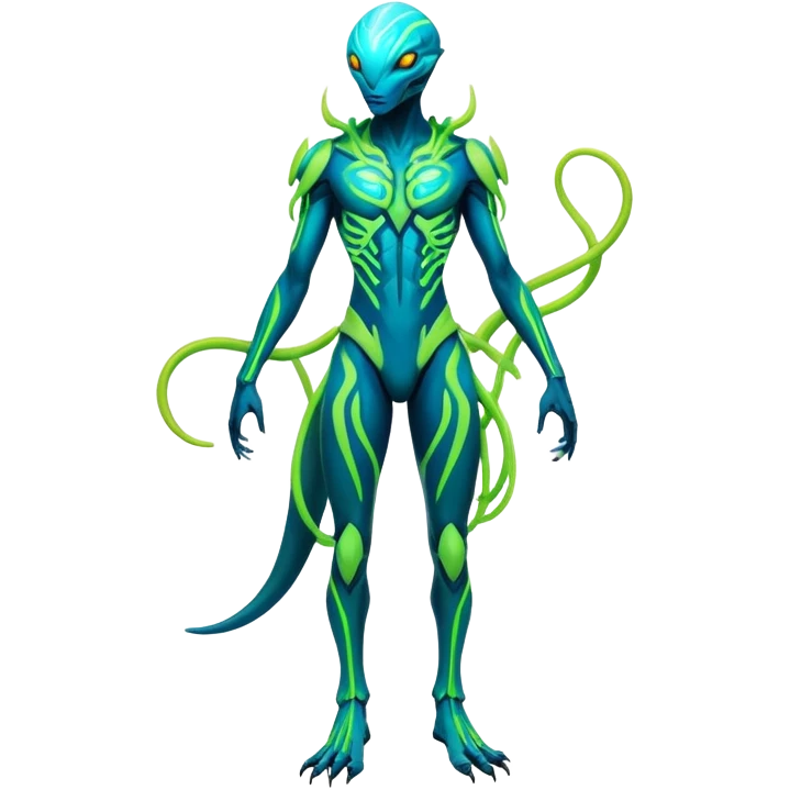 Tropical futuristic lush cool edgy neon Fionbri-Vernid-Elgyem-creature (full body) emoji