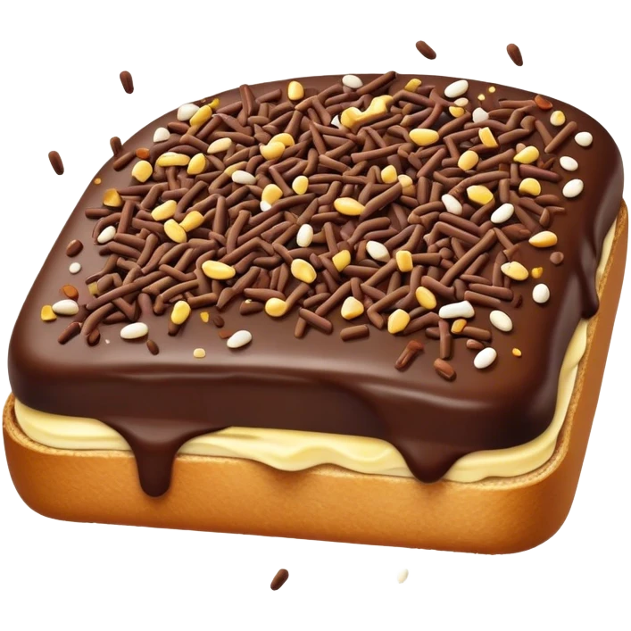 Hagelslag Cinematic Realistic Hagelslag Treat Emoji, depicted as crunchy chocolate sprinkles scattered on a slice of buttered bread, rendered with vivid textures and playful, inviting lighting. emoji