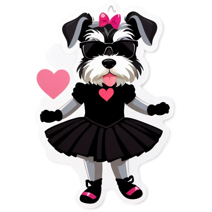 Schnauzer in a black ballerina out with heart sunglasses  emoji