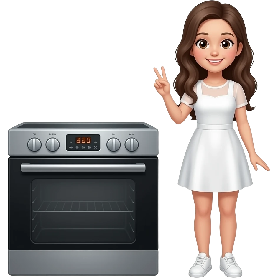 a girl in white then oven then it turns black emoji