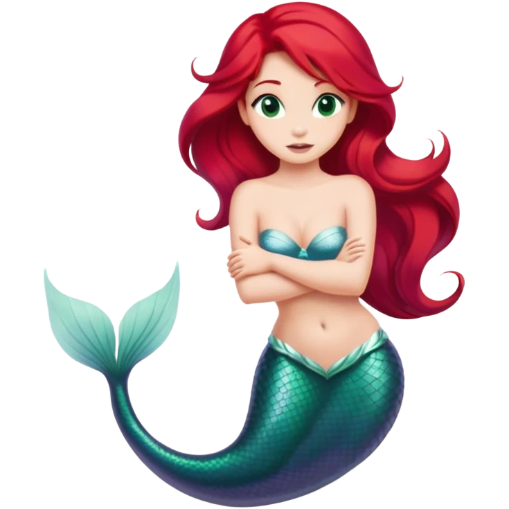Ariel mermaid from hips up, green tail, red hair, minimal style, larger size emoji