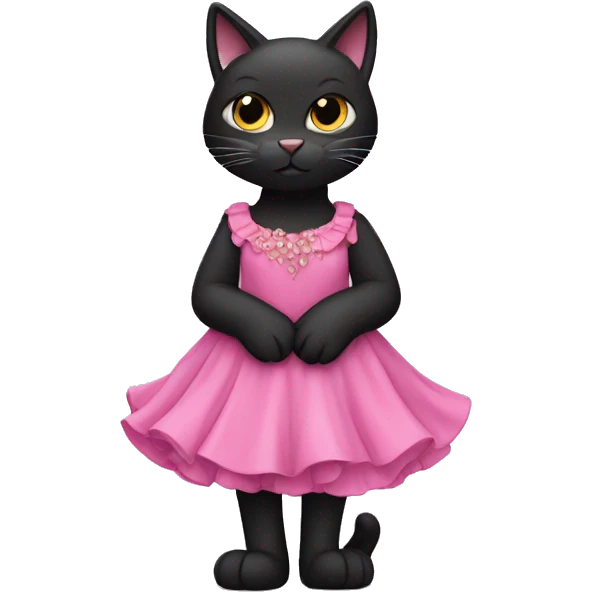 Furry black cat in pink dress emoji