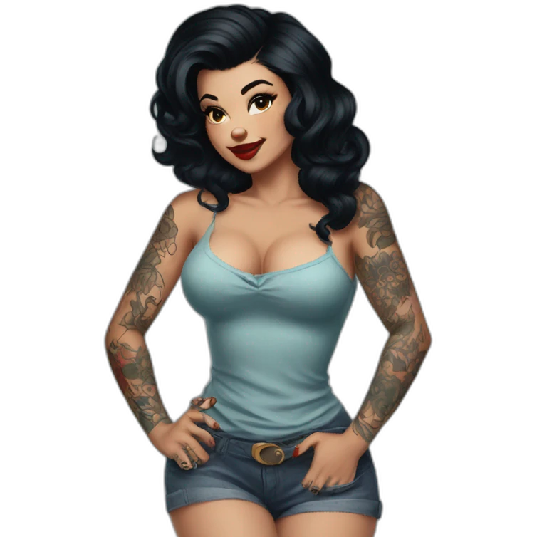 Pinup dark hair and tattoos emoji