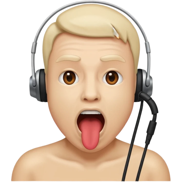 Mouth open wide with audio cable stuffed inside. emoji