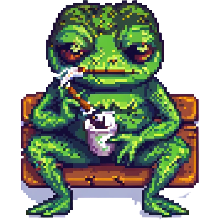 pepe the frog smoking a joint, pixel art style emoji