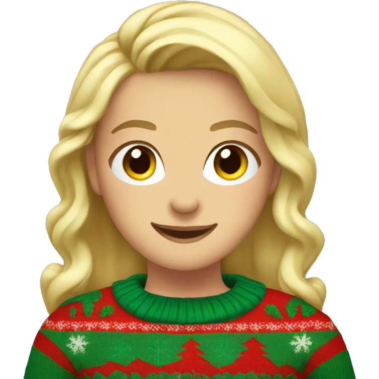 Blonde girl wearing Christmas sweater thumbs up emoji