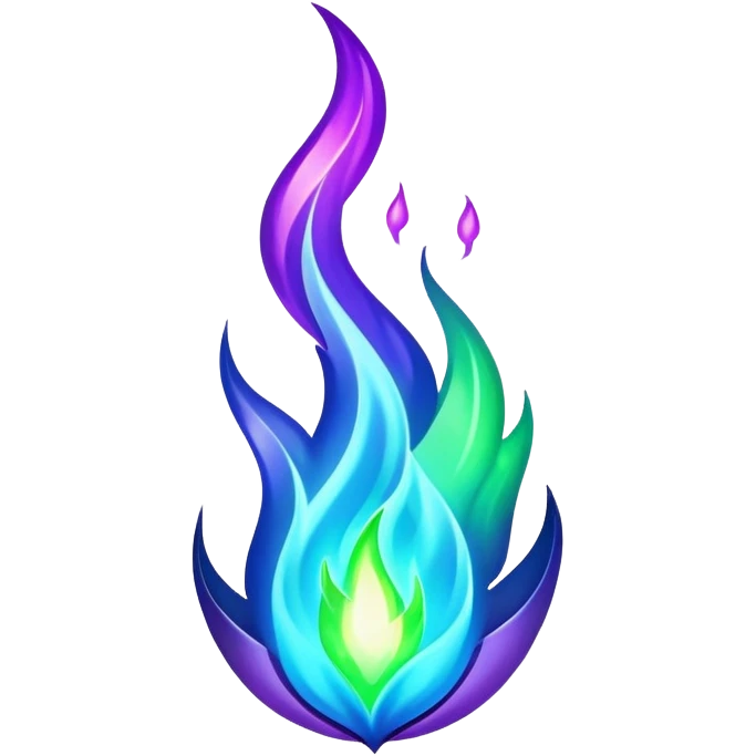 Shiny epic green blue and purple flame emoji