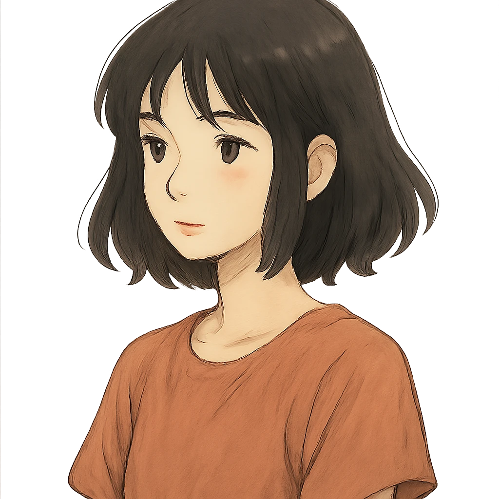 aesthetic girl with black hair, ghibli-inspired, gentle lighting emoji