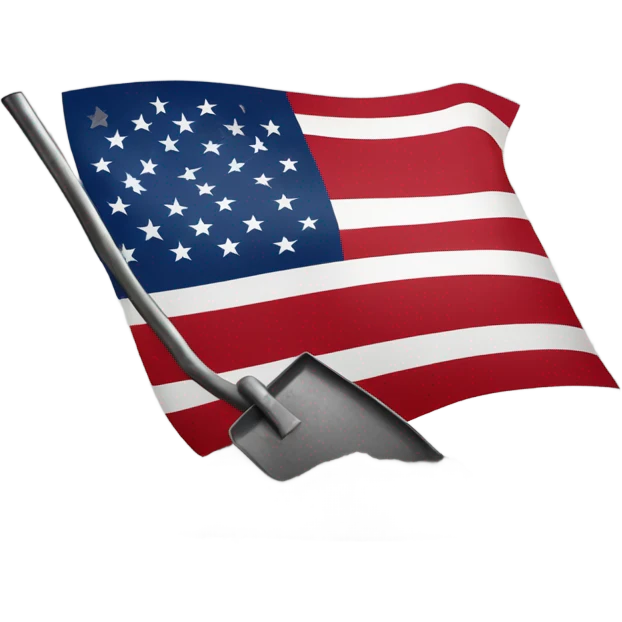 Large American Flag attached to one smaller black shovel in the ground   emoji
