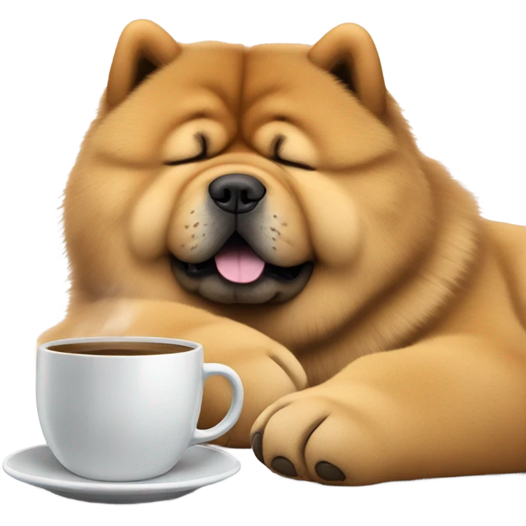 chow chow sleepy with mug coffee emoji