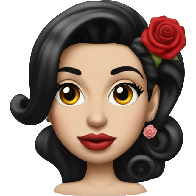 Amy Winehouse with nose piercing and red rose in hair emoji