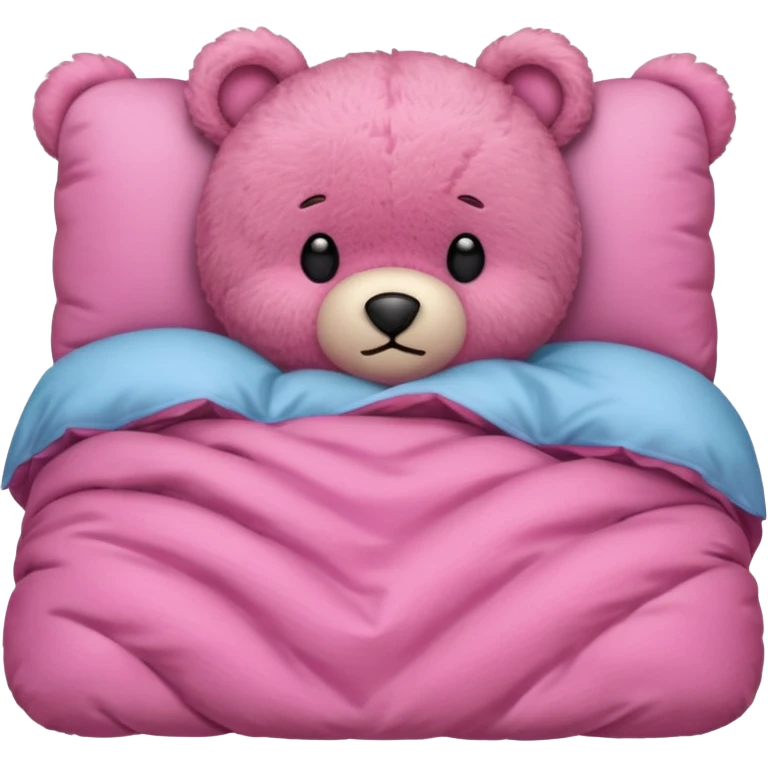 Fuzzy Pink teddy bear tucked in bed  emoji