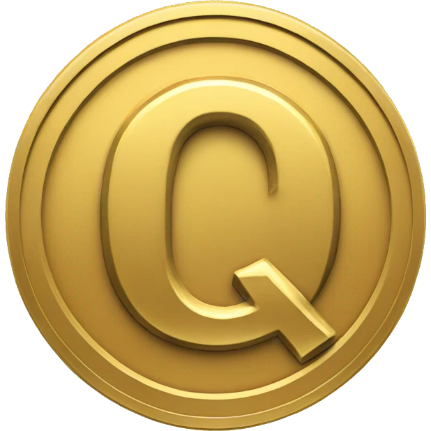 Gold coin depicting the letter Q emoji