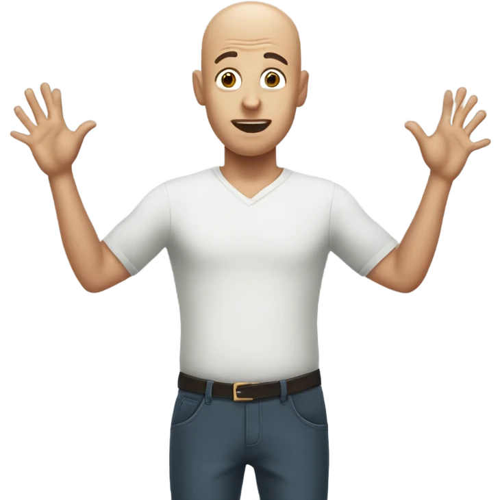 bald guy with surprised “oooo” face with hands up besides his head but they’re palm facing down  emoji