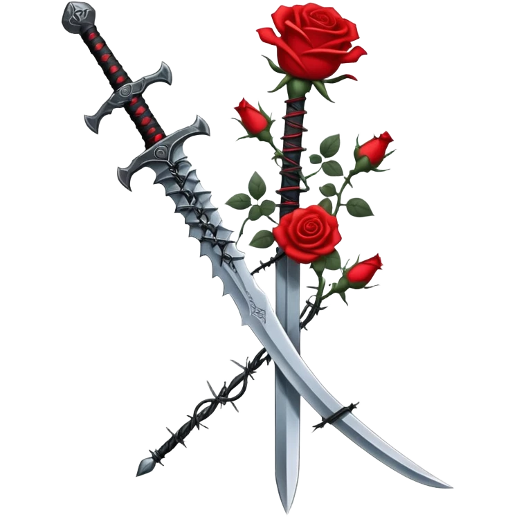 Sword with red and black roses and barb wire vines  emoji