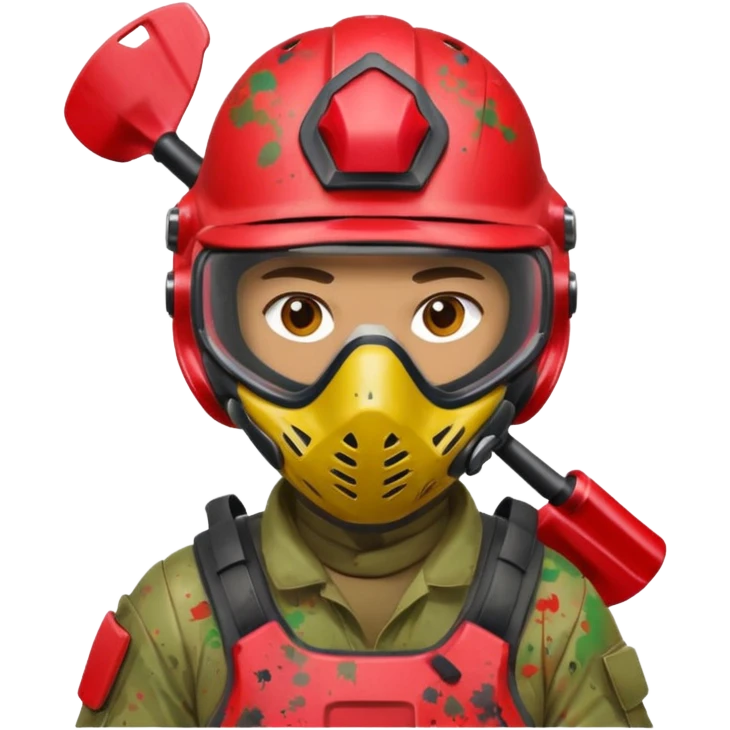 paintball player face shot with lots of colors messy red helmet emoji