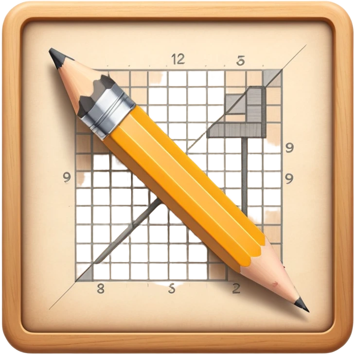 A pencil placed over a square paper grid, representing the sketching phase of a logo emoji