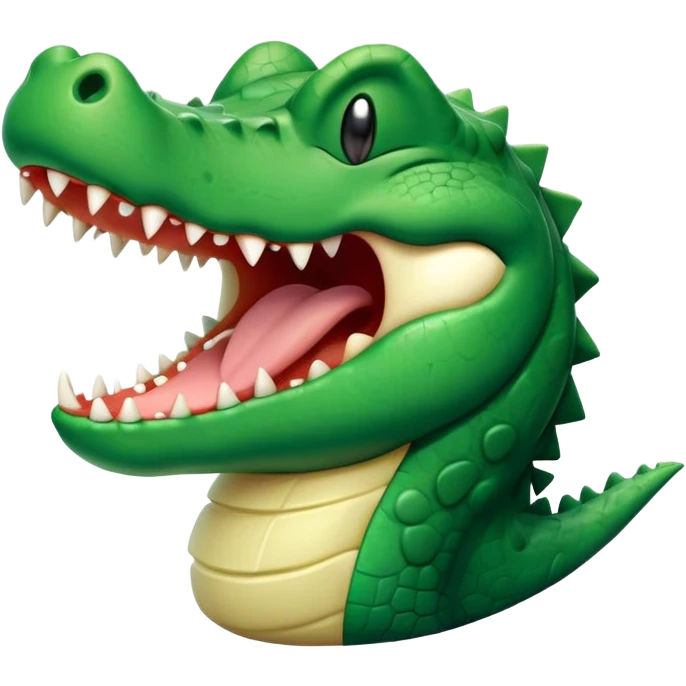 Cinematic Cute Yawning Crocodile Portrait Emoji, Head tilted slightly with a dramatic, wide-open yawn, showcasing a soft, textured emerald-green hide with slightly drooping jaws and half-closed eyes in drowsy contentment, Simplified yet irresistibly adorable features, highly detailed, glowing with a soft, cozy glow, high shine, relaxed yet expressive, stylized with a touch of reptilian whimsy, bright and endearing, soft glowing outline, capturing the essence of a sleepy yet affectionate crocodile, so drowsy it feels like it could stretch out of the screen and curl up for a nap! emoji