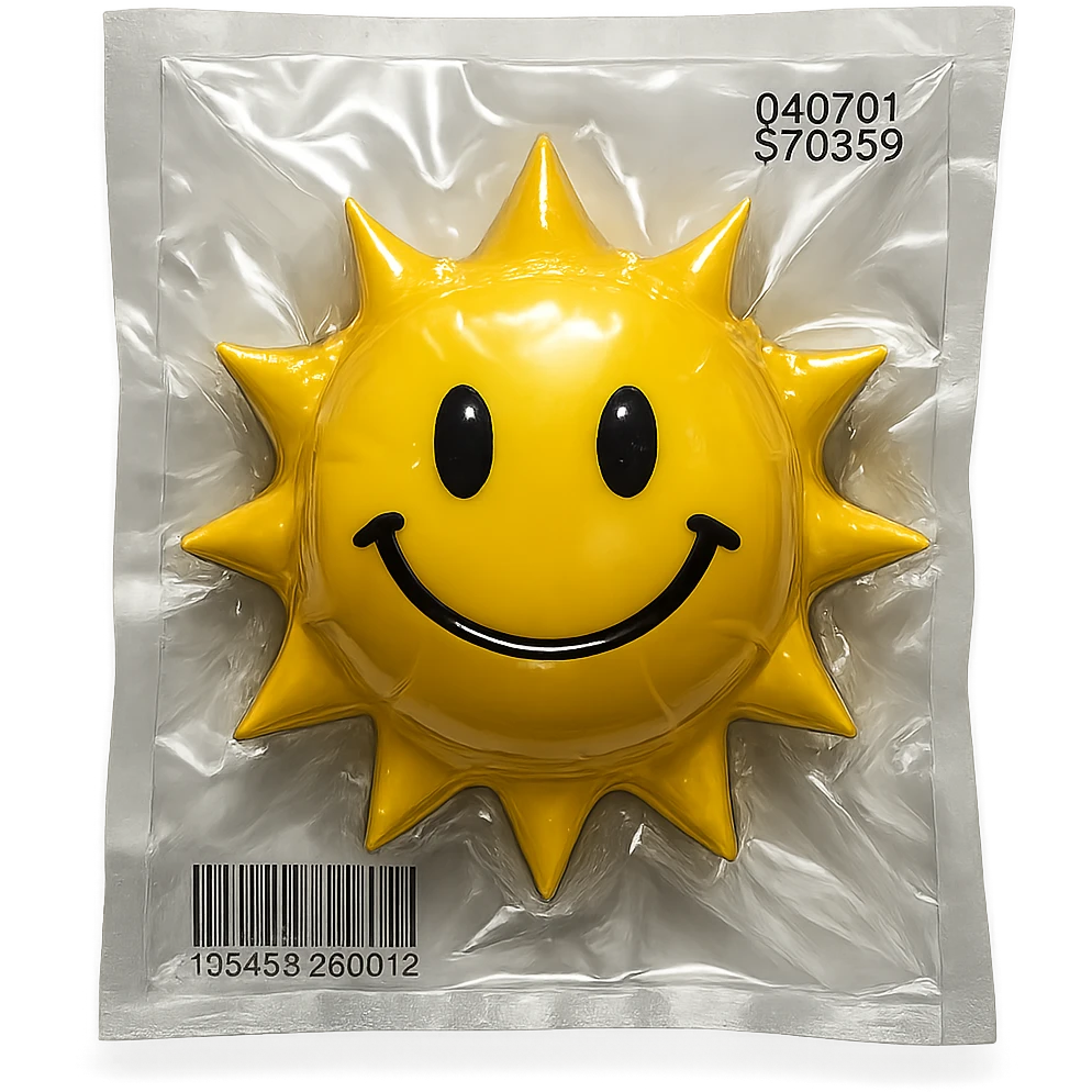 smiling sun with shiny highlights in vacuum-sealed style emoji