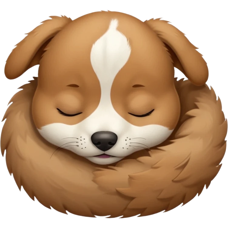 A cute, sleepy puppy face with closed eyes, a small dark nose, and light brown fur with some white markings, expressing peacefulness and innocence emoji