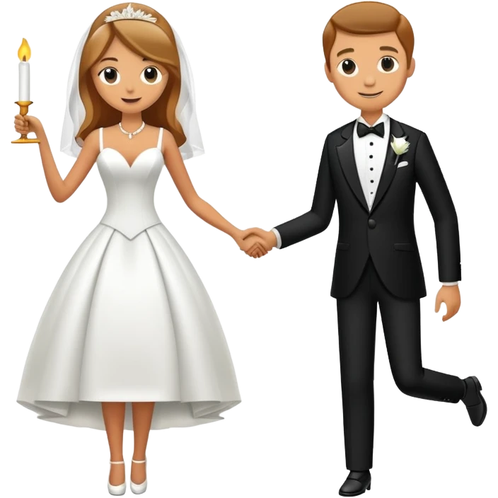 Man and woman sneaking into wedding ceremony together, tiptoeing, both smoking joints, full body view emoji