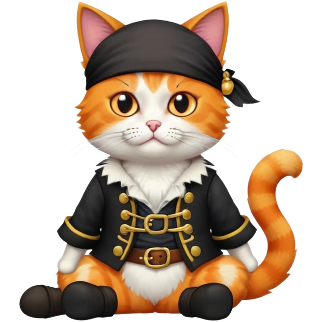 pirate cat full body sitting with one eye patch emoji