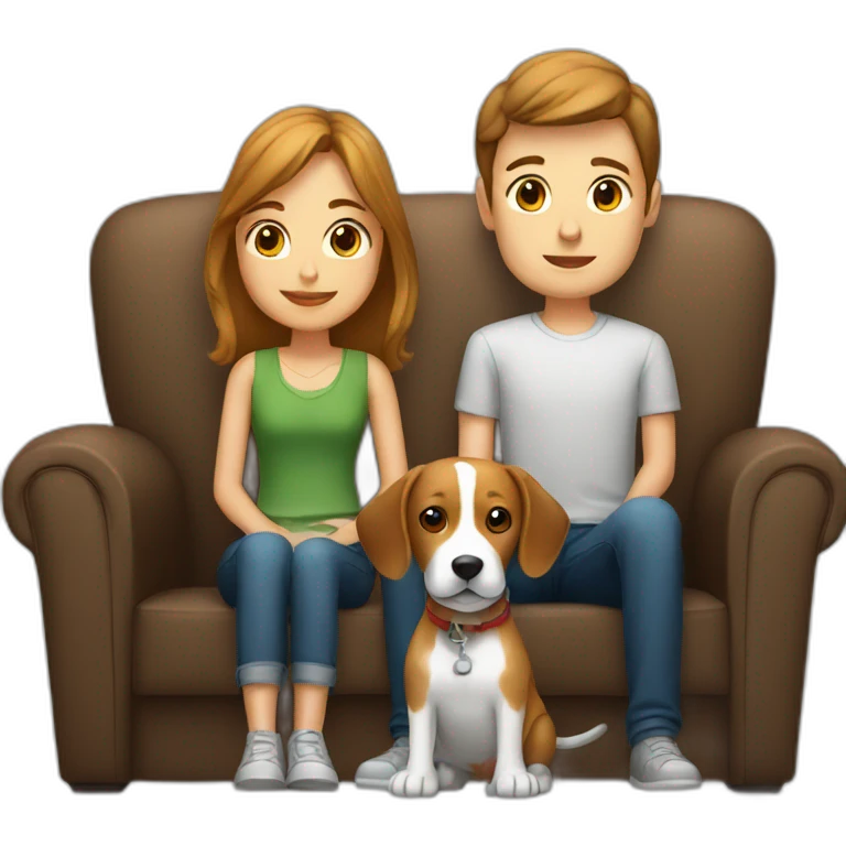 Brown hair White boy and girl with beagle Sit on couch emoji