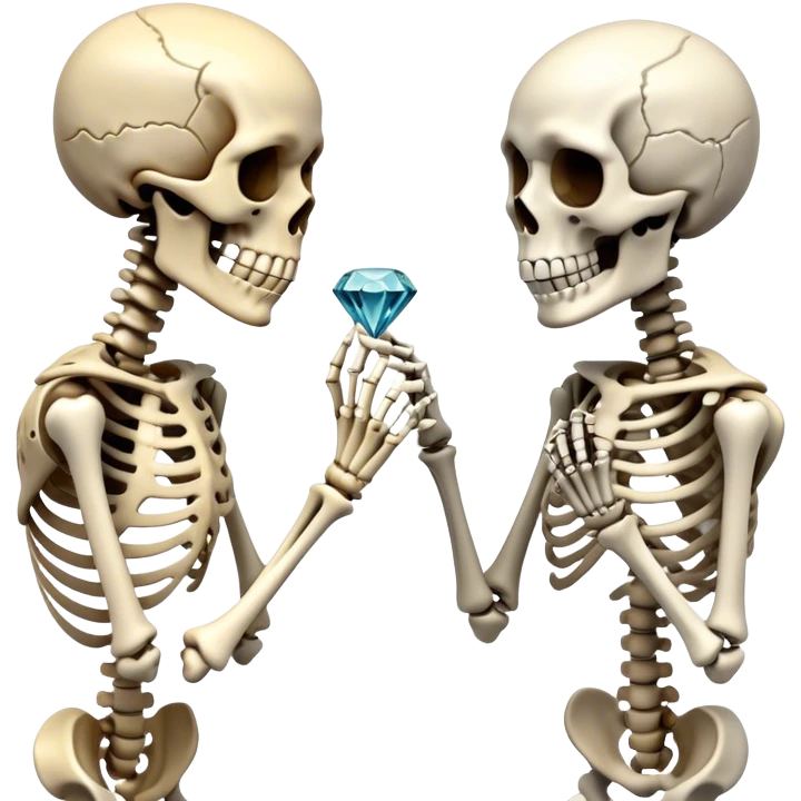 1 skeleton proposing to another skeleton with diamond ring  emoji