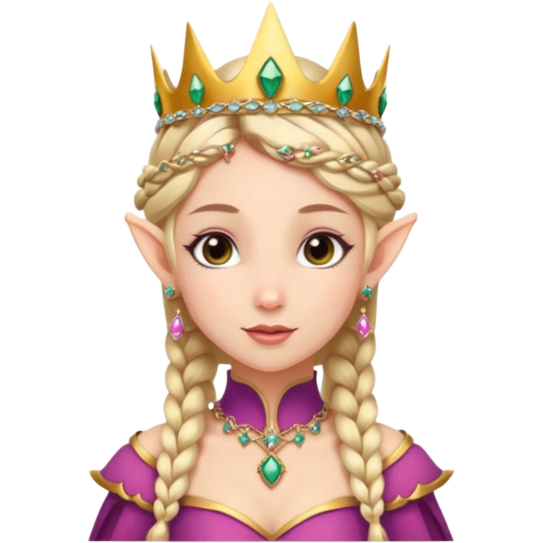 royal elf princess, elegant side braid, jeweled crown emoji