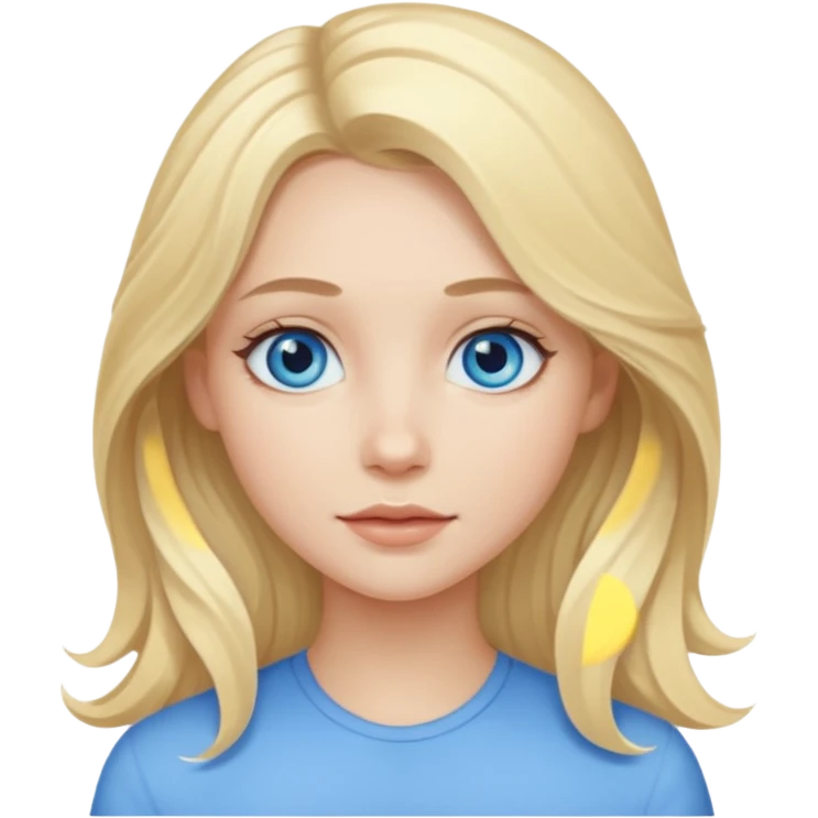 A pale girl with blue eyes and blonde and long slightly wavy hair  emoji