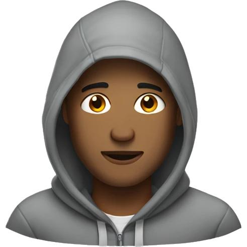 Man in grey hoodie on head emoji