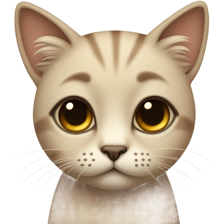 A slightly sad cat, feminine, with brown eyes, beige fur and eyelashes emoji