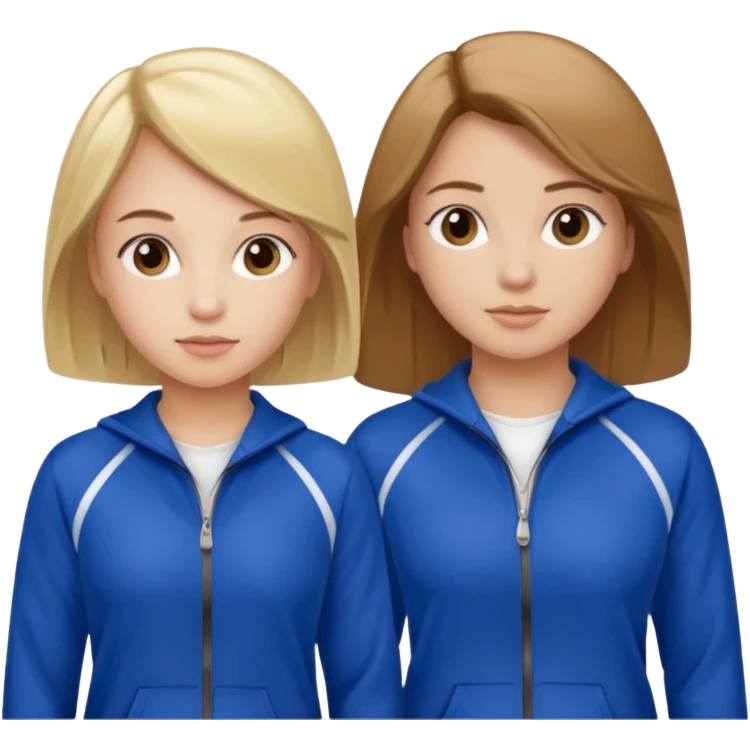 two girls dancing one has blond hair and one is has brown hair they are wearing royal blue track suits emoji