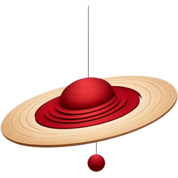 Floating layers of wood grain, red fabric, and sketched lines suspended in motion, gently orbiting a glowing core of creative intent. emoji