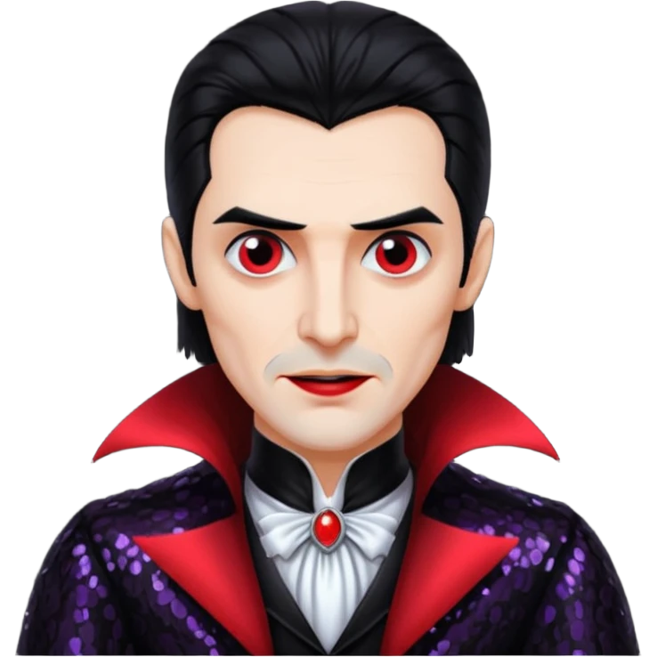 Dracula with black hair, black sequin outfit emoji