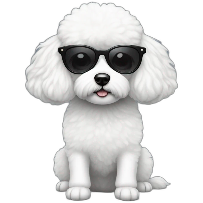 mujer gafas piel blanca pelo negro largo con perro bichon blanco emoji