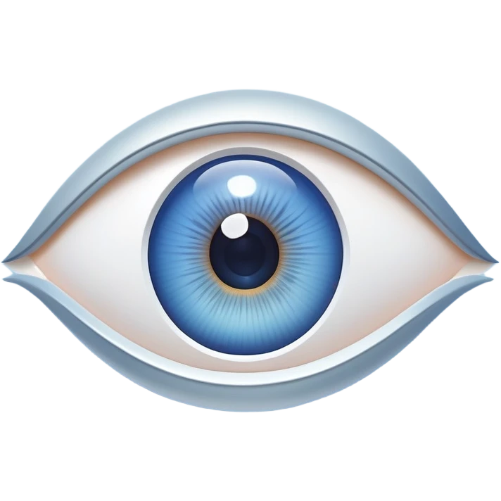 white capital letter O inside almond-shaped gradient eye with silver curved accents on both sides, on circular blue background, symbolizing vision and clarity emoji
